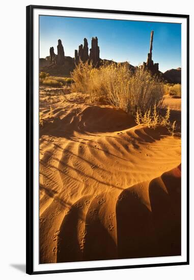 USA, Utah, Monument Valley. Totem Pole Formation and Sand Dunes-Jaynes Gallery-Framed Premium Photographic Print