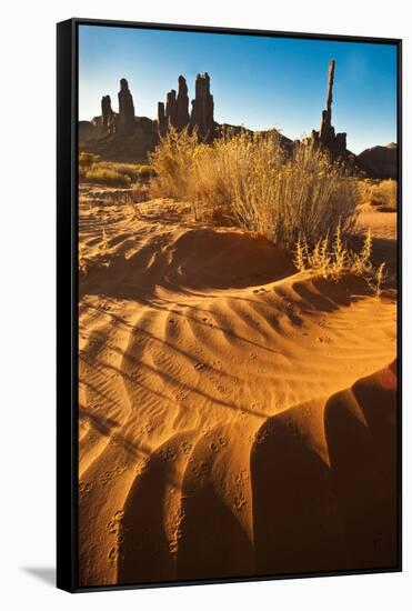 USA, Utah, Monument Valley. Totem Pole Formation and Sand Dunes-Jaynes Gallery-Framed Stretched Canvas