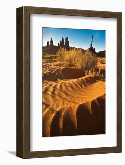 USA, Utah, Monument Valley. Totem Pole Formation and Sand Dunes-Jaynes Gallery-Framed Photographic Print