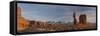 USA, Utah. Panoramic image of Balanced Rock at sunset, Arches National Park.-Judith Zimmerman-Framed Stretched Canvas