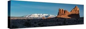 USA, Utah. Sandstone formations and the La Sal Mountains at Arches National Park.-Judith Zimmerman-Stretched Canvas