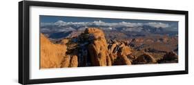 USA, Utah. Sandstone formations in Sand Flats Recreation Area with La Sal Mountain Range, near Moab-Judith Zimmerman-Framed Photographic Print