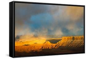 USA, Utah. Storm clouds and sunset on mesas at Dead Horse Point Overlook, Dead Horse Point SP-Judith Zimmerman-Framed Stretched Canvas