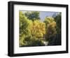 USA, Utah. Trail bridge across the Logan River along Logan Canyon in autumn.-Julie Eggers-Framed Photographic Print