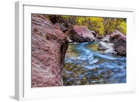 USA, Utah, Zion National Park. Stream in Autumn Landscape-Jay O'brien-Framed Photographic Print