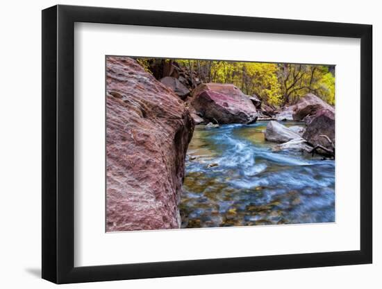 USA, Utah, Zion National Park. Stream in Autumn Landscape-Jay O'brien-Framed Photographic Print