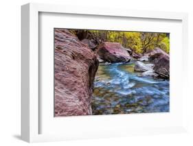 USA, Utah, Zion National Park. Stream in Autumn Landscape-Jay O'brien-Framed Photographic Print