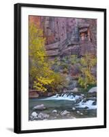 USA, Utah, Zion National Park. the Narrows with Cottonwood Trees in Autumn-Jaynes Gallery-Framed Photographic Print