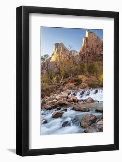 USA, Utah, Zion National Park. The Patriarchs formation and Virgin River.-Jaynes Gallery-Framed Photographic Print