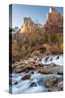 USA, Utah, Zion National Park. The Patriarchs formation and Virgin River.-Jaynes Gallery-Stretched Canvas