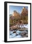 USA, Utah, Zion National Park. The Patriarchs formation and Virgin River.-Jaynes Gallery-Framed Photographic Print