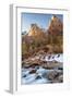 USA, Utah, Zion National Park. The Patriarchs formation and Virgin River.-Jaynes Gallery-Framed Photographic Print