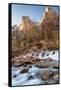 USA, Utah, Zion National Park. The Patriarchs formation and Virgin River.-Jaynes Gallery-Framed Stretched Canvas