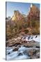 USA, Utah, Zion National Park. The Patriarchs formation and Virgin River.-Jaynes Gallery-Stretched Canvas