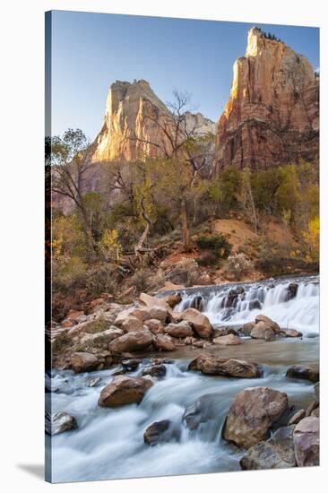 USA, Utah, Zion National Park. The Patriarchs formation and Virgin River.-Jaynes Gallery-Stretched Canvas