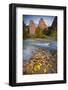 USA, Utah, Zion National Park. the Sentinel with Fallen Leaves in Virgin River-Jaynes Gallery-Framed Photographic Print