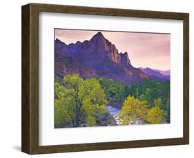 USA, Utah, Zion National Park. The Watchman formation and the Virgin River in autumn.-Jaynes Gallery-Framed Photographic Print