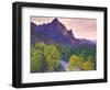 USA, Utah, Zion National Park. The Watchman formation and the Virgin River in autumn.-Jaynes Gallery-Framed Photographic Print