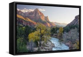 USA, Utah, Zion National Park, Virgin River and the Watchman-Jamie & Judy Wild-Framed Stretched Canvas