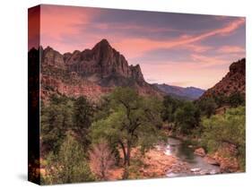 USA, Utah, Zion National Park, Watchman Mountain and Virgin River-Michele Falzone-Stretched Canvas
