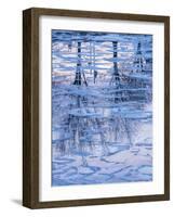 Usa, Vermont, Burlington. Ice and tree reflections in frozen Lake Champlain.-Merrill Images-Framed Photographic Print