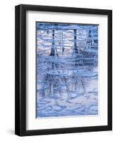 Usa, Vermont, Burlington. Ice and tree reflections in frozen Lake Champlain.-Merrill Images-Framed Premium Photographic Print