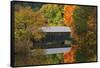 USA, Vermont. Covered Bridge and Autumn Reflections-Jaynes Gallery-Framed Stretched Canvas