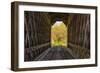 USA, Vermont, Fall foliage seen off Rt. 15, Wolcott, Fisher Covered Railroad Bridge (1908)-Alison Jones-Framed Photographic Print