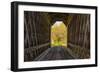 USA, Vermont, Fall foliage seen off Rt. 15, Wolcott, Fisher Covered Railroad Bridge (1908)-Alison Jones-Framed Photographic Print