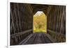 USA, Vermont, Fall foliage seen off Rt. 15, Wolcott, Fisher Covered Railroad Bridge (1908)-Alison Jones-Framed Photographic Print