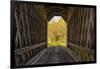 USA, Vermont, Fall foliage seen off Rt. 15, Wolcott, Fisher Covered Railroad Bridge (1908)-Alison Jones-Framed Photographic Print