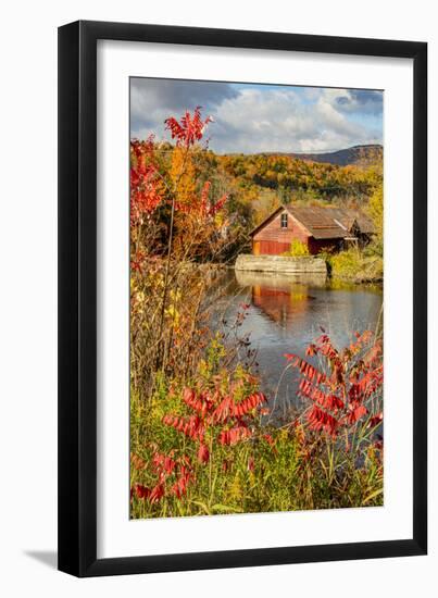 USA, Vermont, Moscow, mill on Little River pond there, fall foliage-Alison Jones-Framed Photographic Print