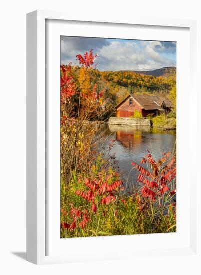 USA, Vermont, Moscow, mill on Little River pond there, fall foliage-Alison Jones-Framed Photographic Print