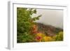 USA, Vermont, New England, Stowe Mt. Mansfield parking lot view with fog on mountains-Alison Jones-Framed Photographic Print