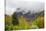 USA, Vermont, New England, Stowe Mt. Mansfield parking lot view with fog on mountains-Alison Jones-Stretched Canvas