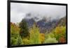 USA, Vermont, New England, Stowe Mt. Mansfield parking lot view with fog on mountains-Alison Jones-Framed Photographic Print