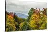 USA, Vermont, New England, Stowe Mt. Mansfield parking lot view with fog on mountains-Alison Jones-Stretched Canvas