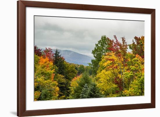 USA, Vermont, New England, Stowe Mt. Mansfield parking lot view with fog on mountains-Alison Jones-Framed Photographic Print