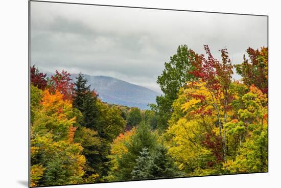 USA, Vermont, New England, Stowe Mt. Mansfield parking lot view with fog on mountains-Alison Jones-Mounted Photographic Print