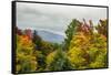 USA, Vermont, New England, Stowe Mt. Mansfield parking lot view with fog on mountains-Alison Jones-Framed Stretched Canvas