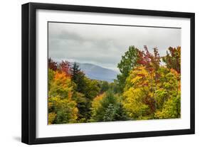 USA, Vermont, New England, Stowe Mt. Mansfield parking lot view with fog on mountains-Alison Jones-Framed Photographic Print