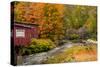 USA, Vermont, Stowe, red mill on Little River as it flows south of Stowe to Winooski River-Alison Jones-Stretched Canvas