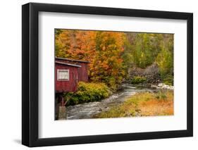 USA, Vermont, Stowe, red mill on Little River as it flows south of Stowe to Winooski River-Alison Jones-Framed Photographic Print