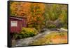 USA, Vermont, Stowe, red mill on Little River as it flows south of Stowe to Winooski River-Alison Jones-Framed Stretched Canvas