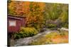 USA, Vermont, Stowe, red mill on Little River as it flows south of Stowe to Winooski River-Alison Jones-Stretched Canvas