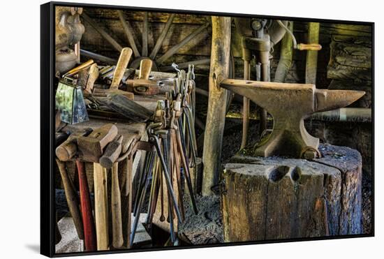 USA, Virginia, Mabry Mill. Tools in Blacksmith Shop-Don Paulson-Framed Stretched Canvas