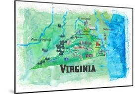 USA Virginia State Travel Poster Map With Highlights And FavoritesL-M. Bleichner-Mounted Art Print