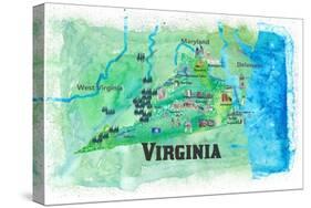 USA Virginia State Travel Poster Map With Highlights And FavoritesL-M. Bleichner-Stretched Canvas