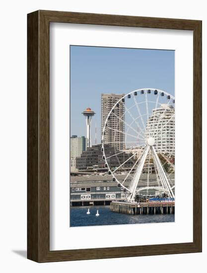 USA, WA, Seattle.Great Wheel on Pier 57 and cityscape.-Trish Drury-Framed Photographic Print