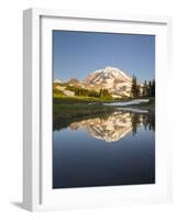 USA, WA. Tarn in Spray Park reflects Mt. Rainier in evening light at Mt. Rainier National Park.-Gary Luhm-Framed Photographic Print